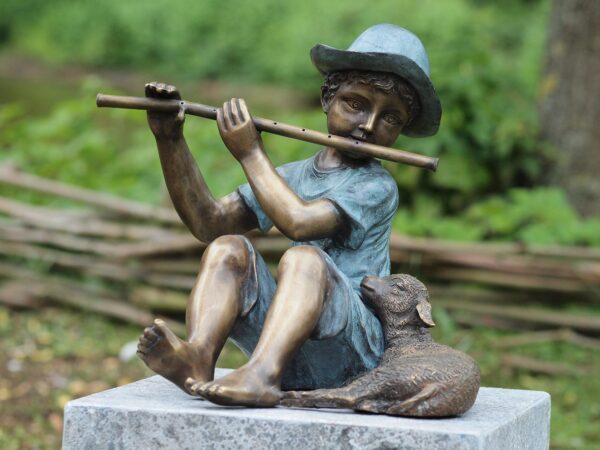 Solid Bronze Shepherd Boy Pipe Player Sculpture Fountain 1 | Avant Garden