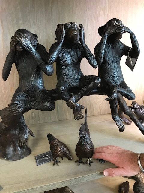 Three Wise Monkeys Bronze Chimpanzees Sculpture See No Evil garden statue