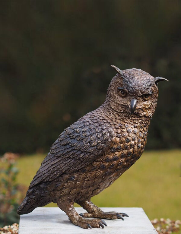 Bronze Owl Standing Sideways Sculpture Bird of Prey 1 | Avant Garden Bronzes