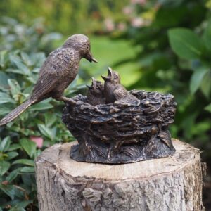 BI 8 Solid Bronze Bird with Chicks in Nest Sculpture 1 | Avant Garden Bronzes