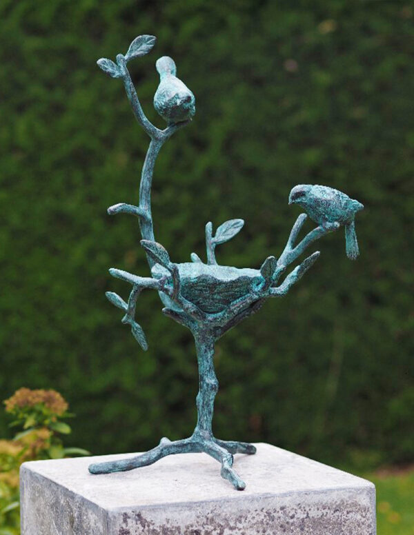 BI 83 Solid Bronze Twiggy Birds Nest Feeder Sculpture 1 | Avant Garden