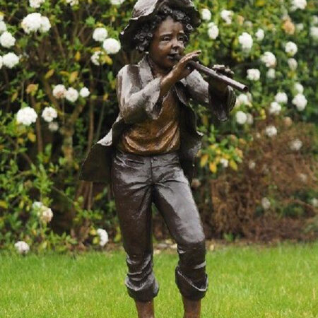 BO 35 Fine Cast Solid Bronze Sculptures Boy Playing the Flute 2 | Avant Garden Bronzes