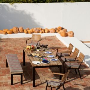 Titan Suite 5 Armchairs Table & Bench Rustic Teak by Barlow Tyrie 1 | Avant Garden