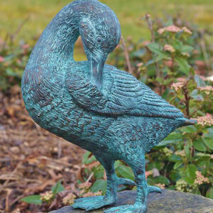 Bronze Sculpture Duck Preening Verdigris Decor Ornament | Avant Garden Bronzes