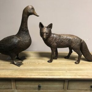 Fox Walking Goose Bronze Sculptures 5 | Avant Garden Bronzes