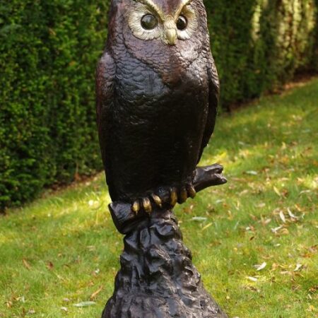 Bronze Bird Owl 114cm Perched on Log Sculpture BI 12 7 | Avant Garden Bronzes