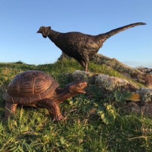 BI 77 Solid Bronze Pheasant & Tortoise 1 | Avant Garden Bronzes