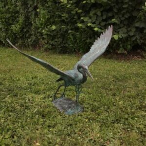 Heron Wingspread Verdigris Solid Bronze Sculpture 2 | Avant Garden Bronzes