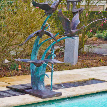 Bronze Sculpture Ducks Flying Fountain Water Feature 1 | Avant Garden Bronzes