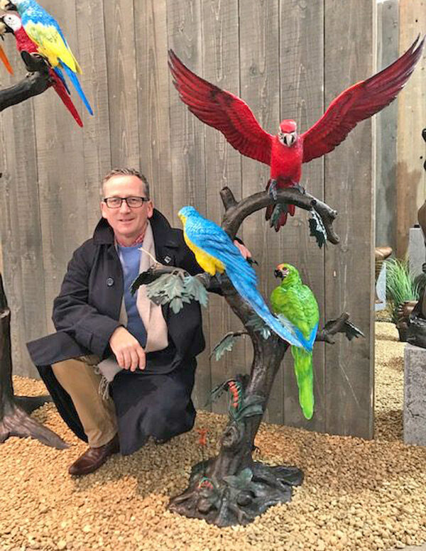 BI 72 Solid Bronze Macaw Parrots on tree sculpture 5 | Avant Garden Bronzes