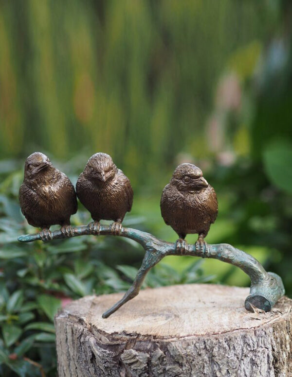 BI 36 Fine Cast Solid Bronze Sculpture Three Birds Perched 1 | Avant Garden