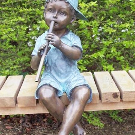 FIBO 7 Fine Cast Solid Bronze Sculpture Boy sitting playing Flute 5 | Avant Garden Bronzes
