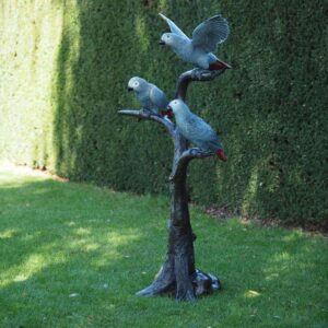 African Grey Parrots Tree Solid Bronze Sculpture 1 | Avant Garden Bronzes