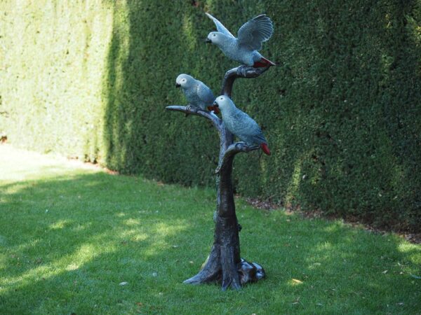 African Grey Parrots Tree Solid Bronze Sculpture 1 | Avant Garden Bronzes