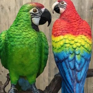 BI 48 Solid Bronze Parrots Macaw Red & Green 2 | Avant Garden Bronzes