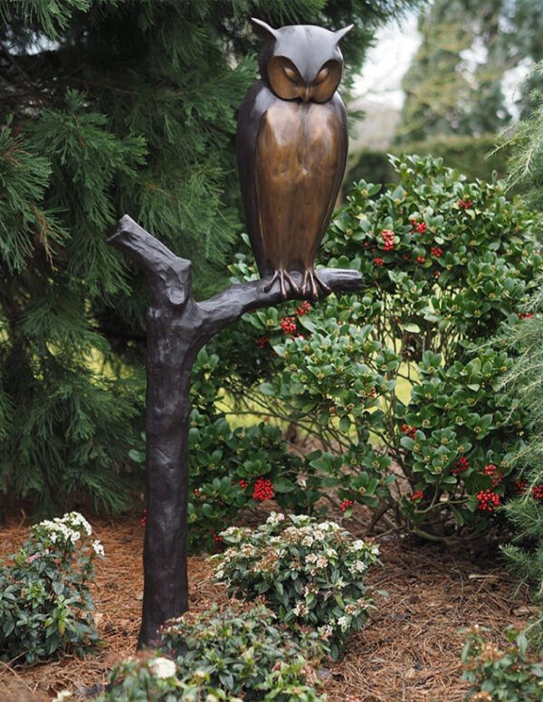 Bronze Bird Sculpture Long Eared Owl On Tree BI 57 1 | Avant Garden Bronzes
