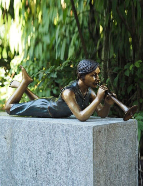 FIGI 61 Fine Cast Bronze Sculptures Fountain Girl w Trumpet 72cm 1 | Avant Garden Bronzes