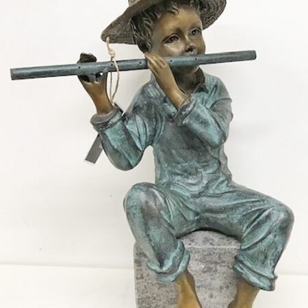 FIBO 31 Fine Cast Solid Bronze Sculpture Boy Playing Pipe Fountain 3 | Avant Garden Bronzes