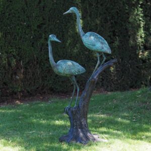 Verdigris Cranes Perched Bronze Sculpture 130cm 1 | Avant Garden Bronzes