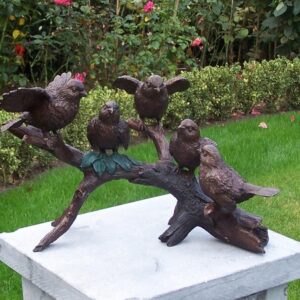 Bronze Sparrows Sculpture 5 Birds Perched BI 24 1 | Avant Garden Bronzes