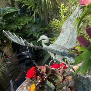 Bronze Verdigris Heron Wingspread Bird Sculpture 2 | Avant Garden Bronzes
