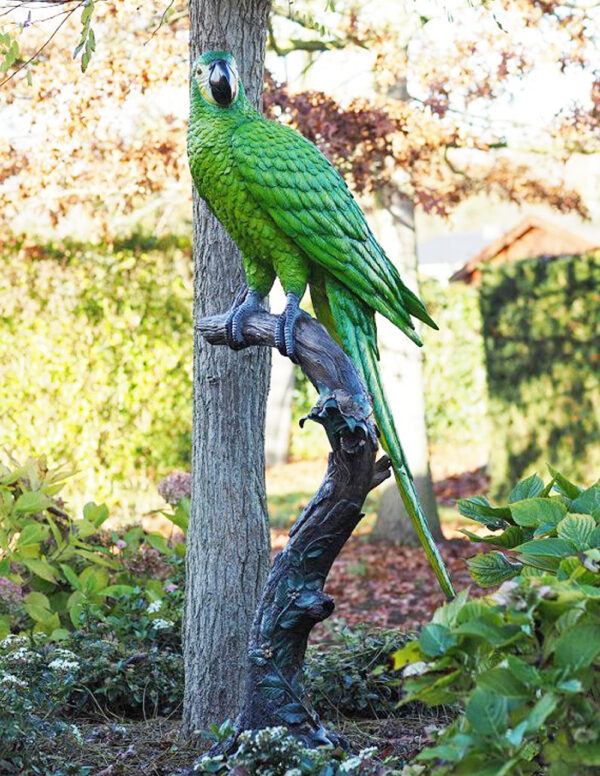 BI 15 Solid Bronze Green Macaw Parrot Sculpture 1 | Avant Garden Bronzes