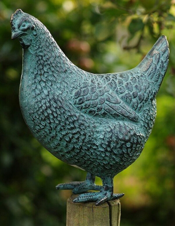 BI 50 Verdigris Chicken Bronze Sculpture 1 | Avant Garden Bronzes