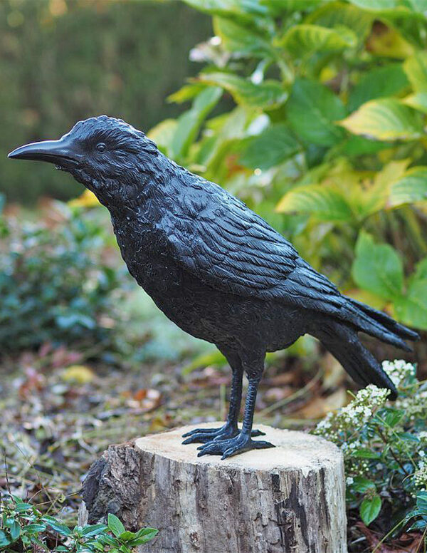 Bronze Crow Male Black Bird Sculpture Perched BI 19 1 | Avant Garden Bronzes
