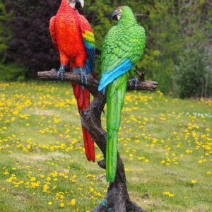 Bronze Birds Perched Macaw Parrots Pair Garden Sculpture BI 48 1 | Avant Garden Bronzes
