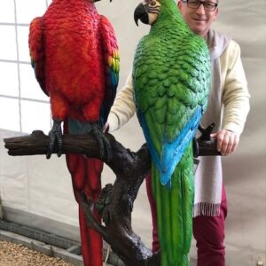 Bronze Birds Perched Macaw Parrots Pair Garden Sculpture BI 48 3 | Avant Garden Bronzes