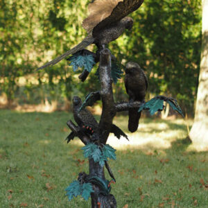 Bronze parrot trio on tree sculpture for conservatories, country homes and landscaped gardens