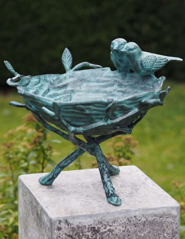 Bronze Birds Nest Feeder or Birdbath Sculpture BI 82 1 | Avant Garden Bronzes