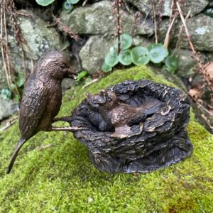 Bronze Sparrow & Chicks in Nest Wild Bird Sculpture BI 8 6 | Avant Garden Bronzes