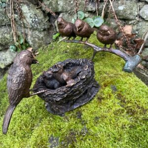 Bronze Sparrow & Chicks in Nest Wild Bird Sculpture BI 8 7 | Avant Garden Bronzes