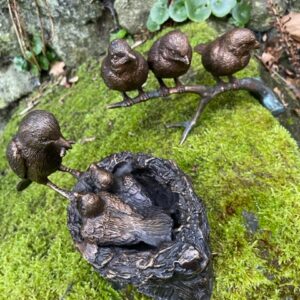 Bronze Sparrow & Chicks in Nest Wild Bird Sculpture BI 8 8 | Avant Garden Bronzes