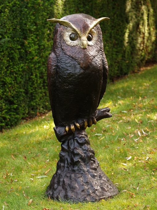 Bronze Bird Owl 114cm Perched on Log Sculpture BI 12 7 | Avant Garden Bronzes