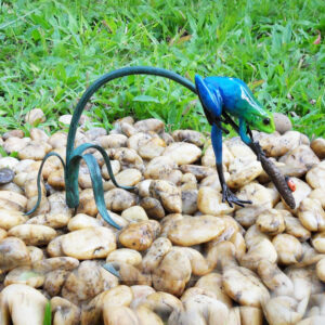 Bronze Frog Blue Patina Exotic Rain Forest Toad on Twig MI 12 3 | Avant Garden Bronzes