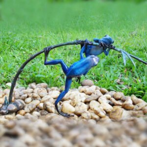 Bronze Frog Pair Blue Glaze Patina On Twig MI 10 1 | Avant Garden Bronzes