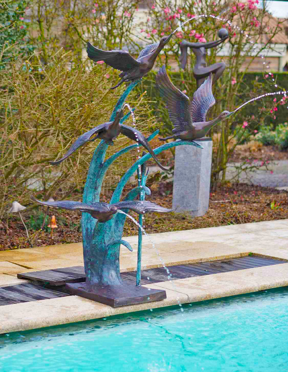 Bronze Sculpture Ducks Flying Fountain Water Feature 1 | Avant Garden Bronzes