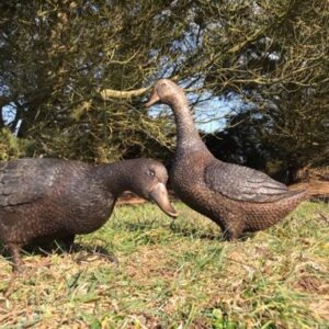 Bronze Bird Farmyard Duck Feeding Sculpture BI 47 11 | Avant Garden Bronzes