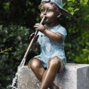 FIBO 7 Fine Cast Solid Bronze Sculpture Boy sitting playing Flute 4 | Avant Garden Bronzes