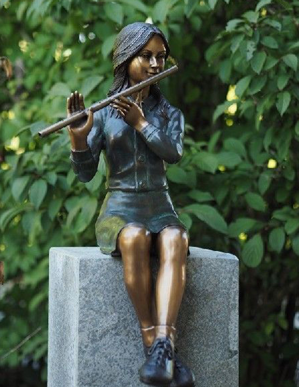 FIGI 75 Solid Bronze Fountain Tall Girl Sitting Flautist Sculpture 1 | Avant Garden Bronzes