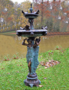 Three Women And Doves Fountain Bronze Sculpture Verdigris Water Feature FO 40 1 | Avant Garden Bronzes