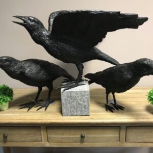 Bronze Crow Male Black Bird Sculpture Perched BI 19 2 | Avant Garden Bronzes