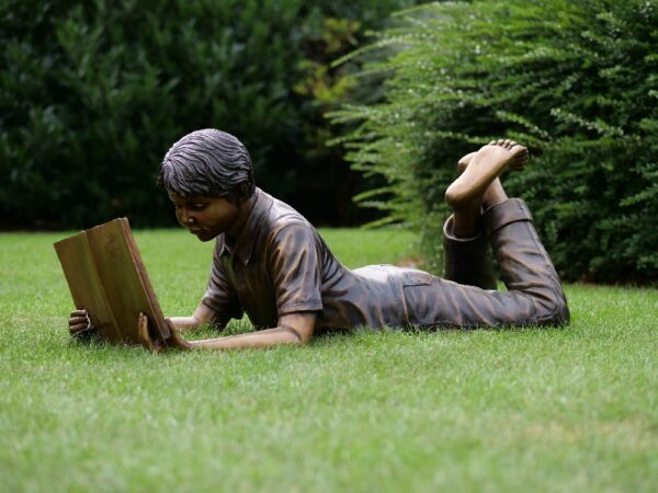 FIBO 2 Solid Bronze Sculpture Boy Reading 3 | Avant Garden Bronzes