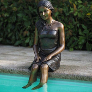 Girl Sitting By Pool Fine Cast Bronze Sculpture 1 | Avant Garden Bronzes