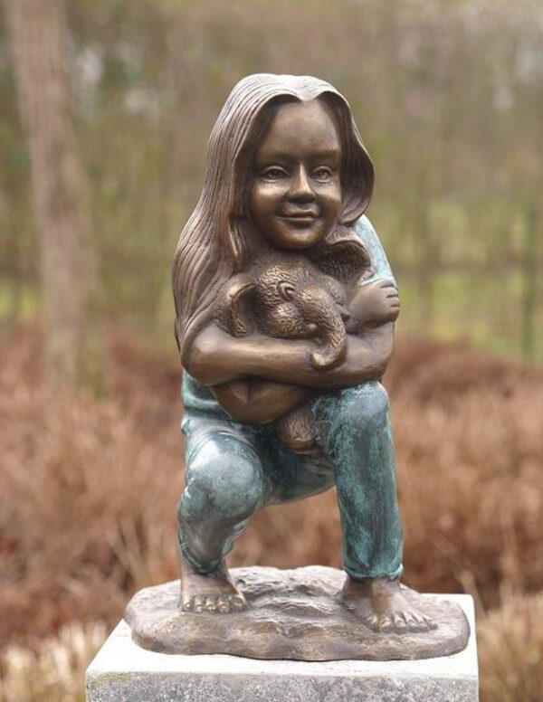 FIGI 51 Fine Cast Solid Bronze Girl Hugging Toy Elephant Sculpture 1 | Avant Garden Bronzes