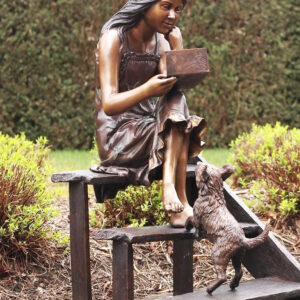 FIGI 11 Solid Bronze Girl with Dog On Steps Sculpture 1 | Avant Garden