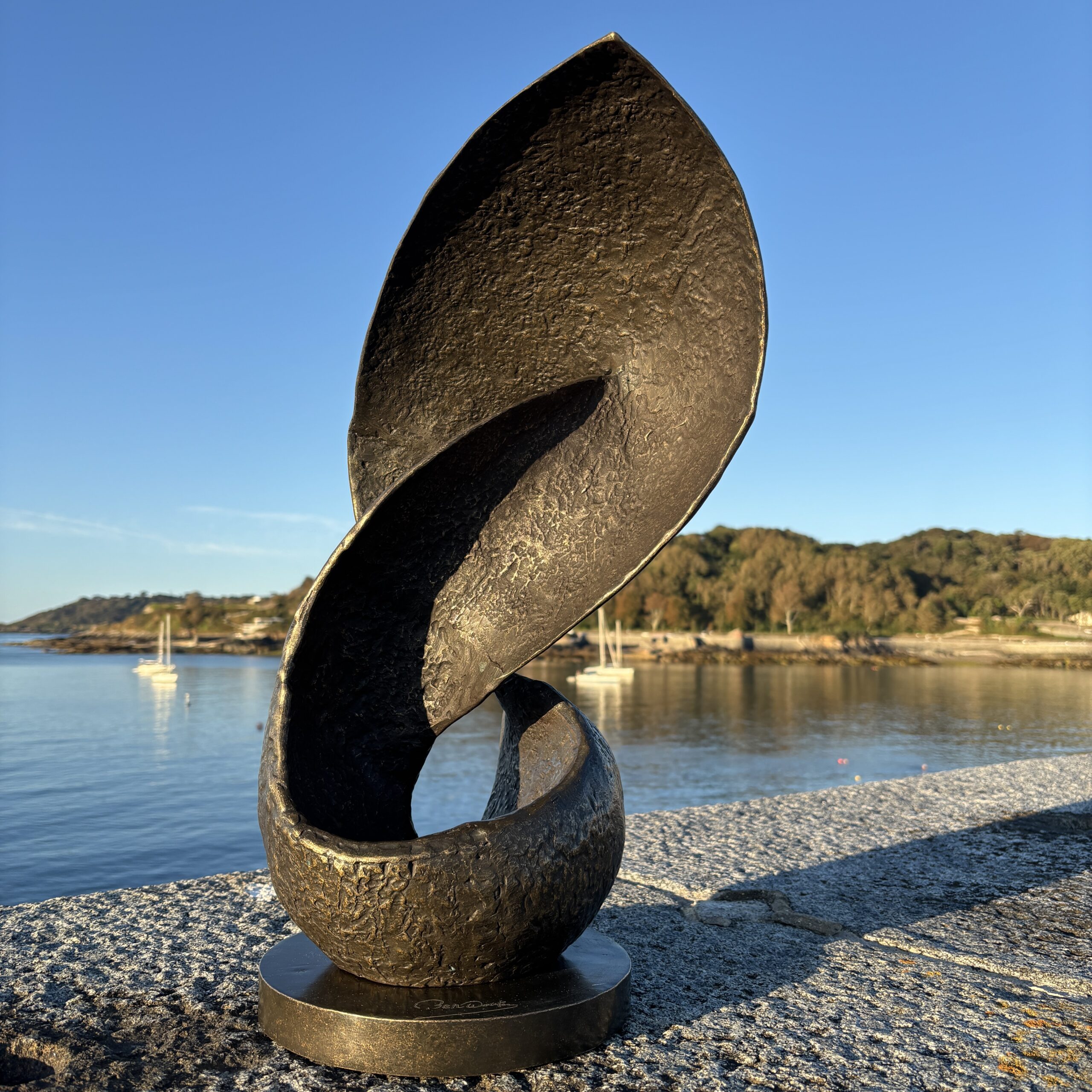 Abstract Bronze Modern Art Textured Sculpture Wave 55cm MO 8 side view showing its dramatic open sculptural form