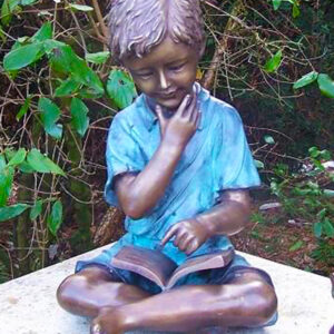 FIBO 6 Solid Bronze Boy Reading Book Sculpture 1 | Avant Garden Bronzes